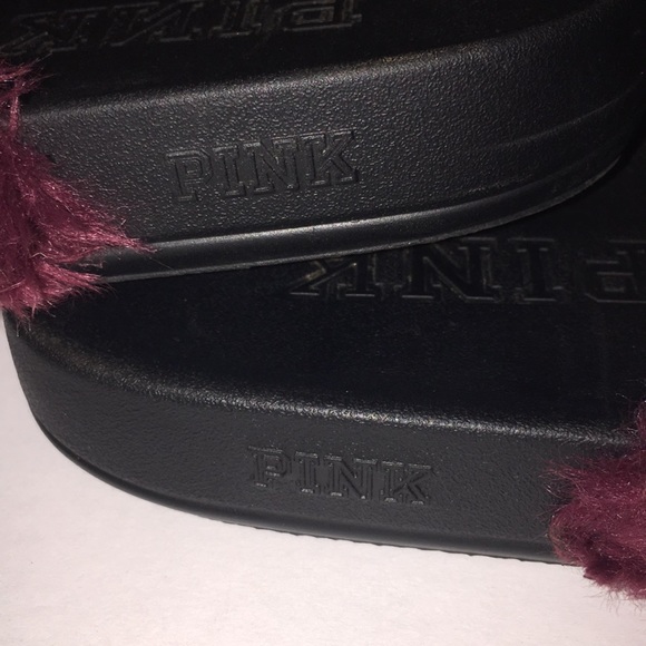 PINK Victoria’s Secret burgundy fuzzy slides - Picture 7 of 8